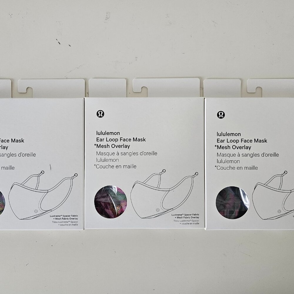 3 x NIB LULULEMON DD5Y/RHIG Yellow Ear Loop Face Mask Mesh Overlay Unisex OS